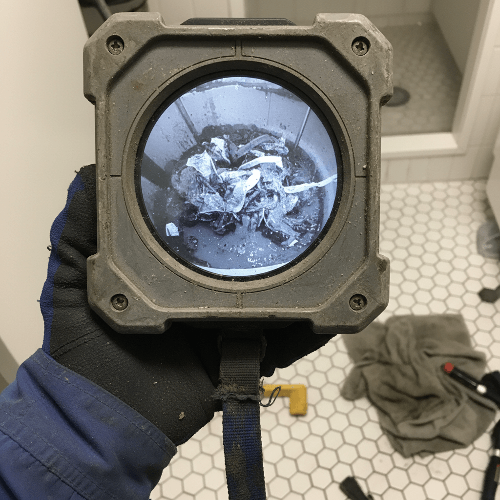 Monitorbild einer TV-Kanalinspektion zeigt das Rohrinnere